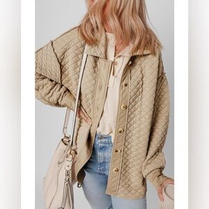 Pink Lily Tan Quilted Cardigan